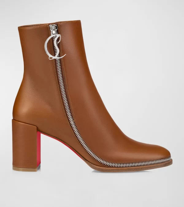 Leather Zipper Red Sole Ankle Boots